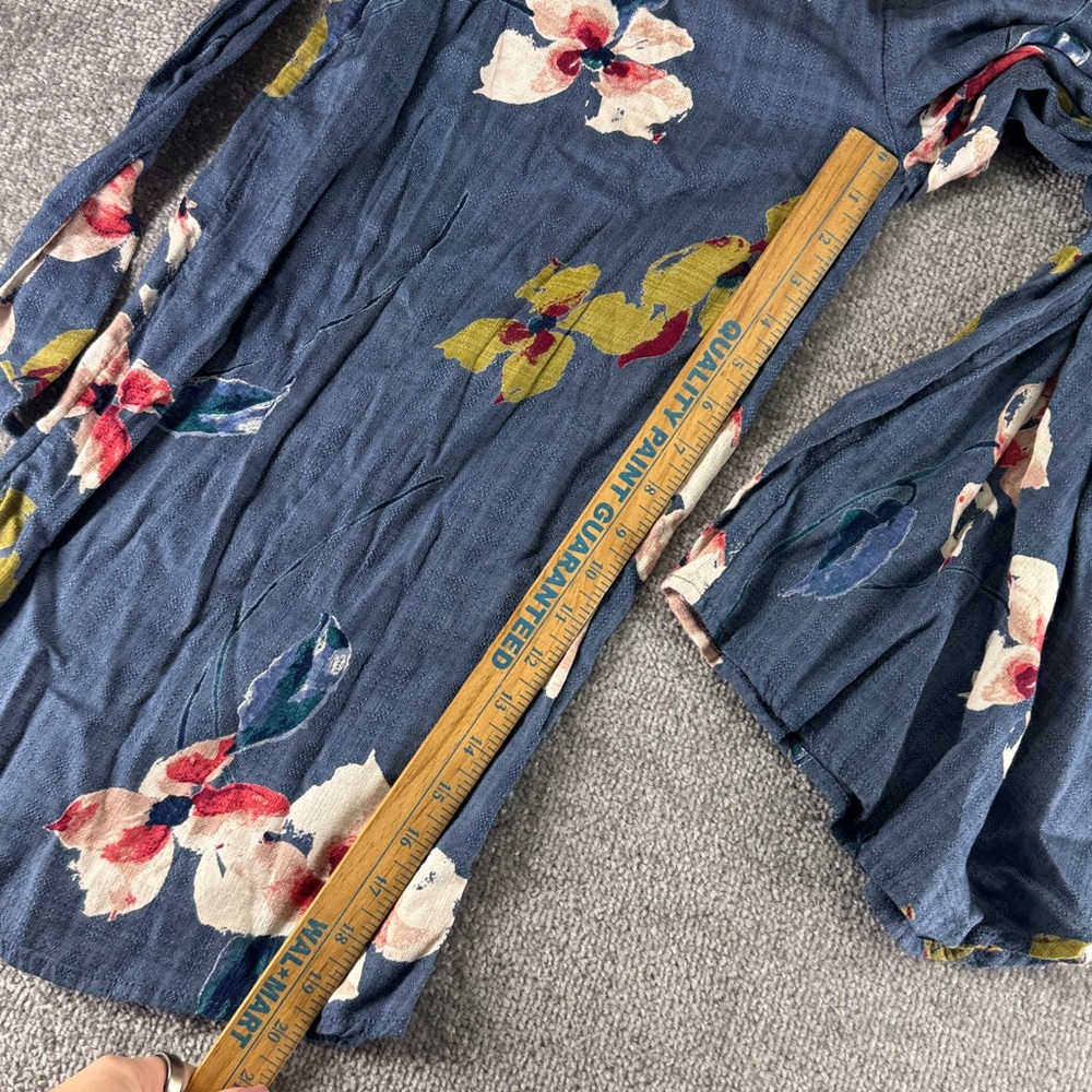 Rip Curl Floral Wide Leg High Rise Culotte Pants Blue Boho Beach Womens M Belted - Picture 2 of 9